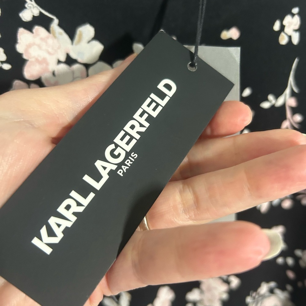 Karl Lagerfeld Floral Black Pink Women's Large Top Bell Sleeves - Picture 5 of 11